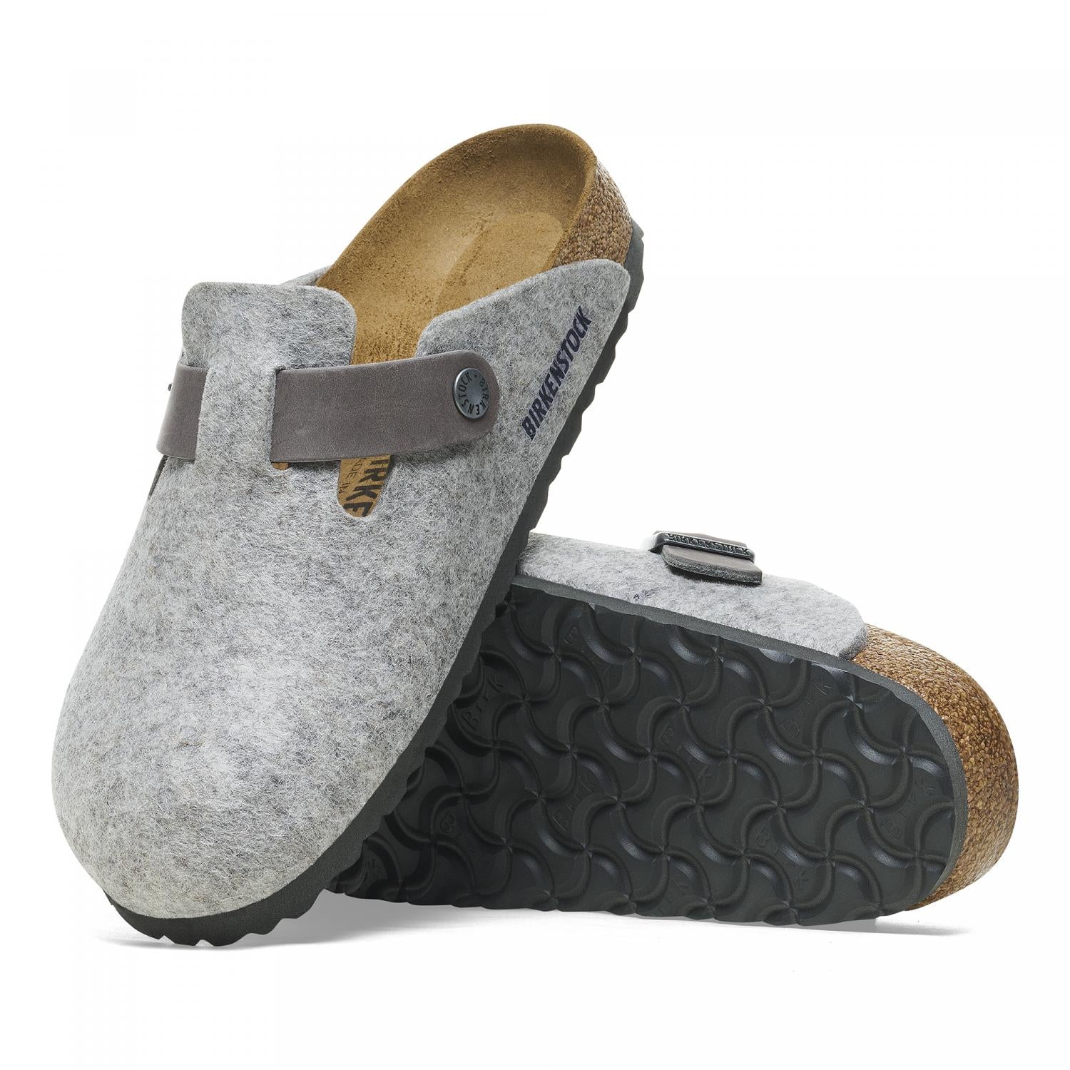 Birkenstock women wool Boston dark grey shoes fashion