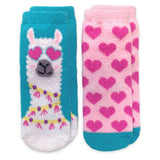 Llama and Hearts Fuzzy Non-Skid Slipper Socks 2 Pair Pack